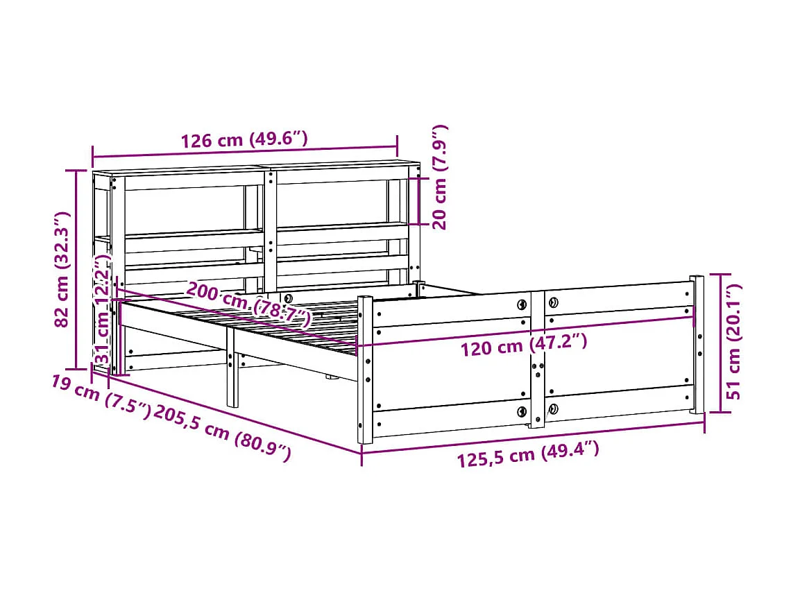 Bettgestell mit Kopfteil ohne Matratze 120x200 cm