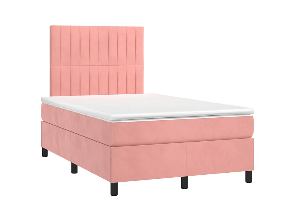 Sommier à lattes de lit et matelas LED rose 120x190 cm velours