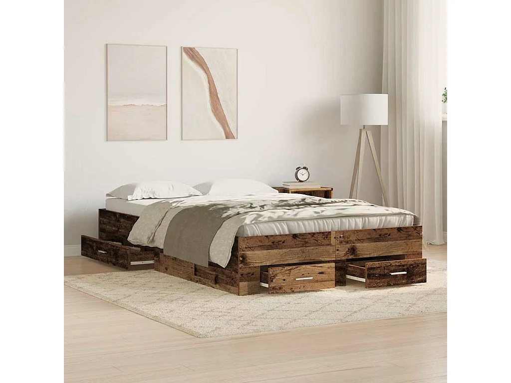 Bedframe met lade met opslag Oud Hout 120 x 190 cm Bewerkt hout