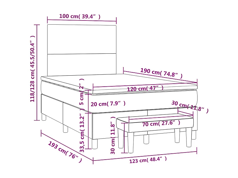 Giroletto a Molle con Materasso Blu Scuro 120x190 cm in Velluto