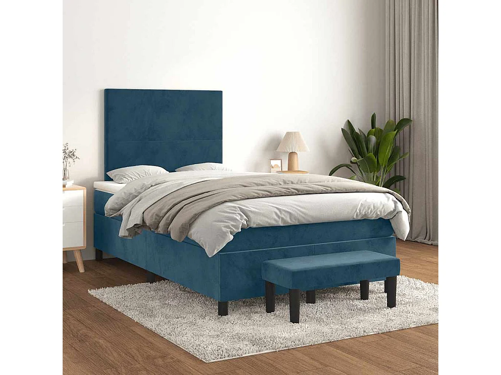 Sommier à lattes de lit et matelas bleu foncé 120x190cm velours