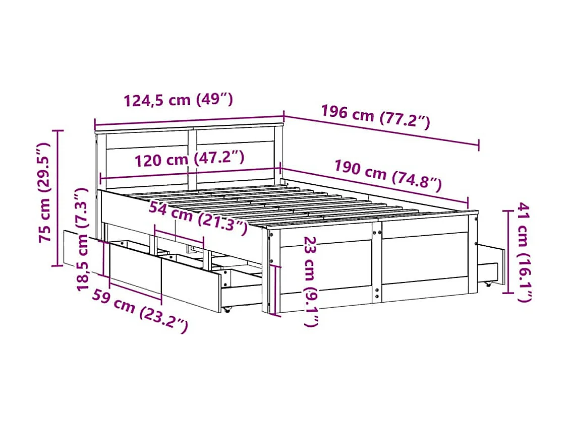 Bedframe zonder matras met hoofdbord grenenhout 120x190 cm