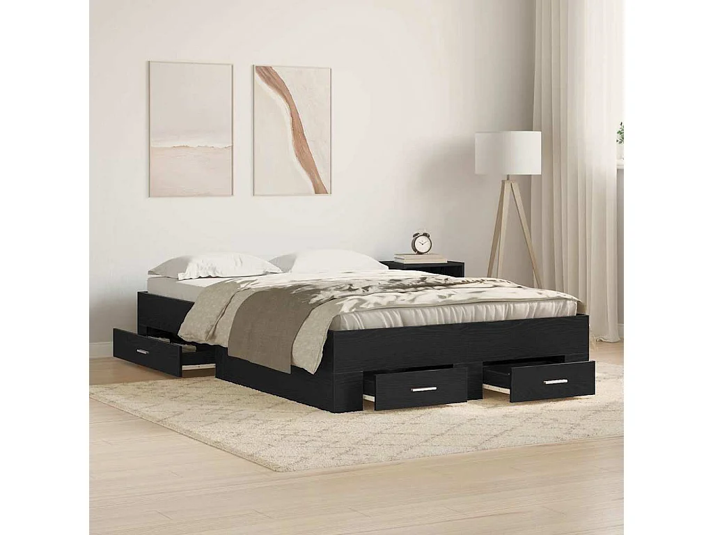 Bedframe met lade Zwart Eiken 120 x 190 cm Bewerkt hout