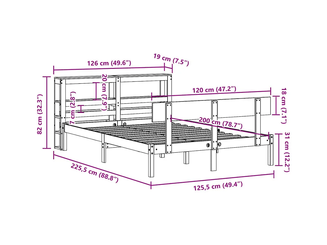 Massivholzbett ohne Matratze 120x200 cm Kiefernholz