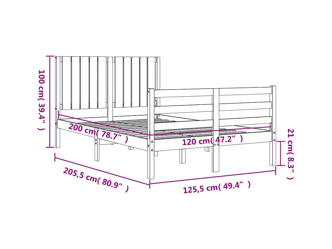 Estructura de cama con cabecero madera maciza 120x200 cm