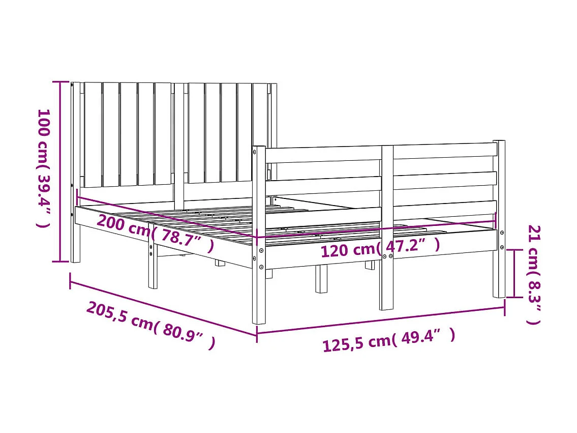 Massivholzbett mit Kopfteil 120x200 cm