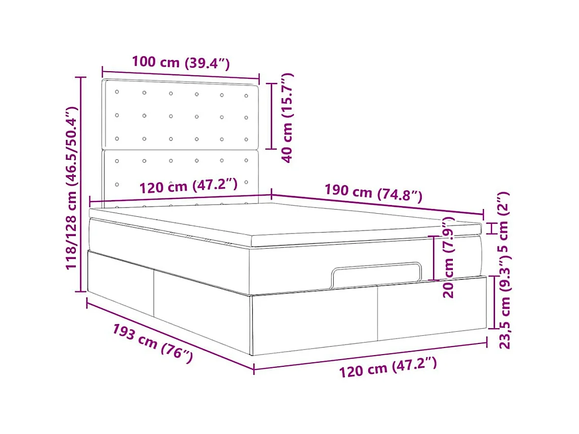 Struttura Letto Pouf con Materassi 120x190 cm Velluto