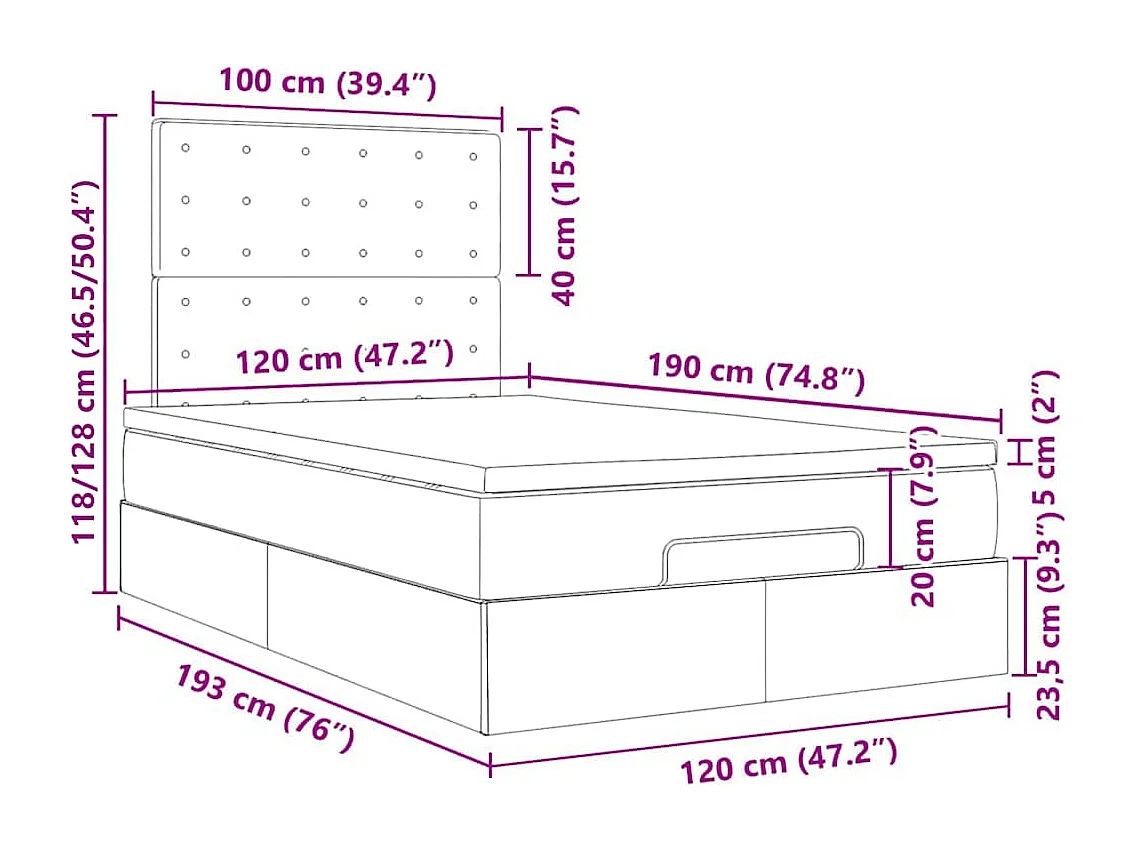 Struttura Letto Pouf con Materassi 120x190 cm Velluto