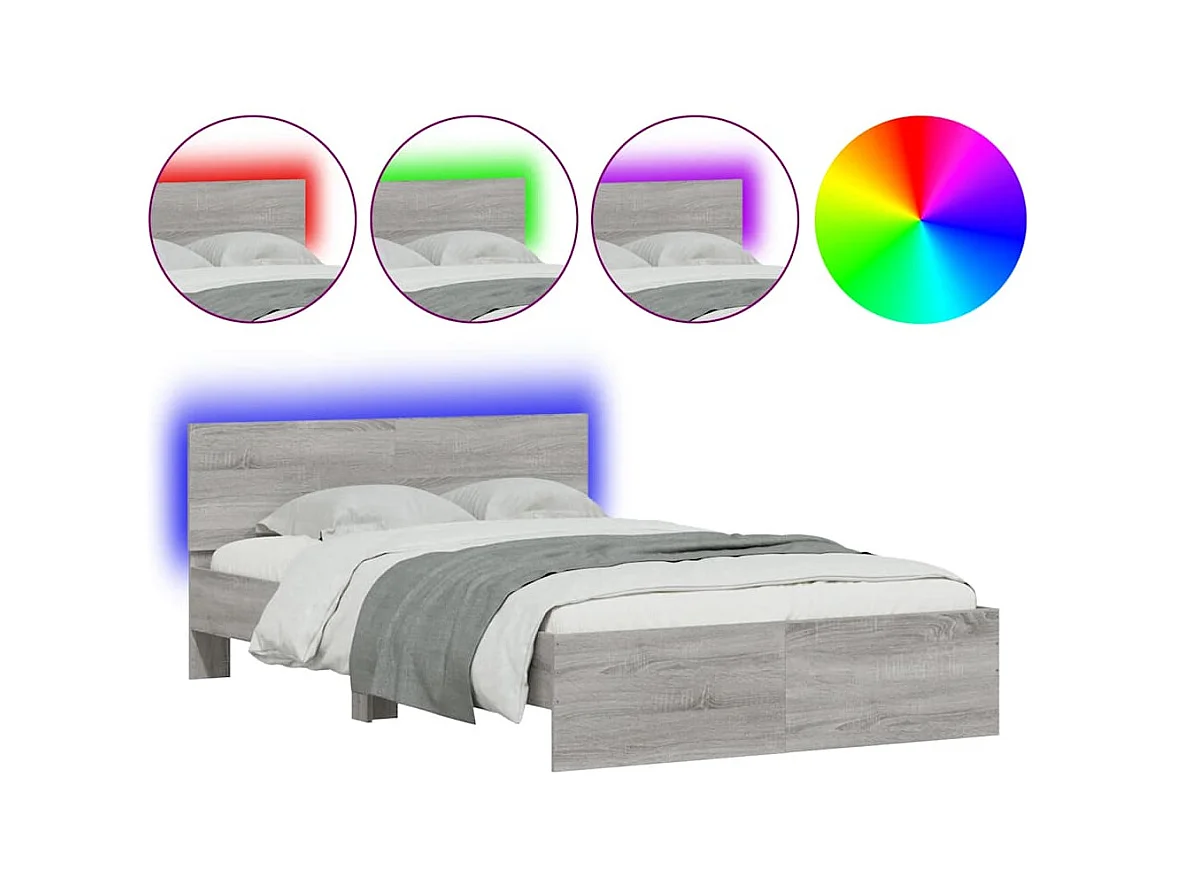 Cadre de lit avec tête de lit et LED sonoma gris 120x190 cm