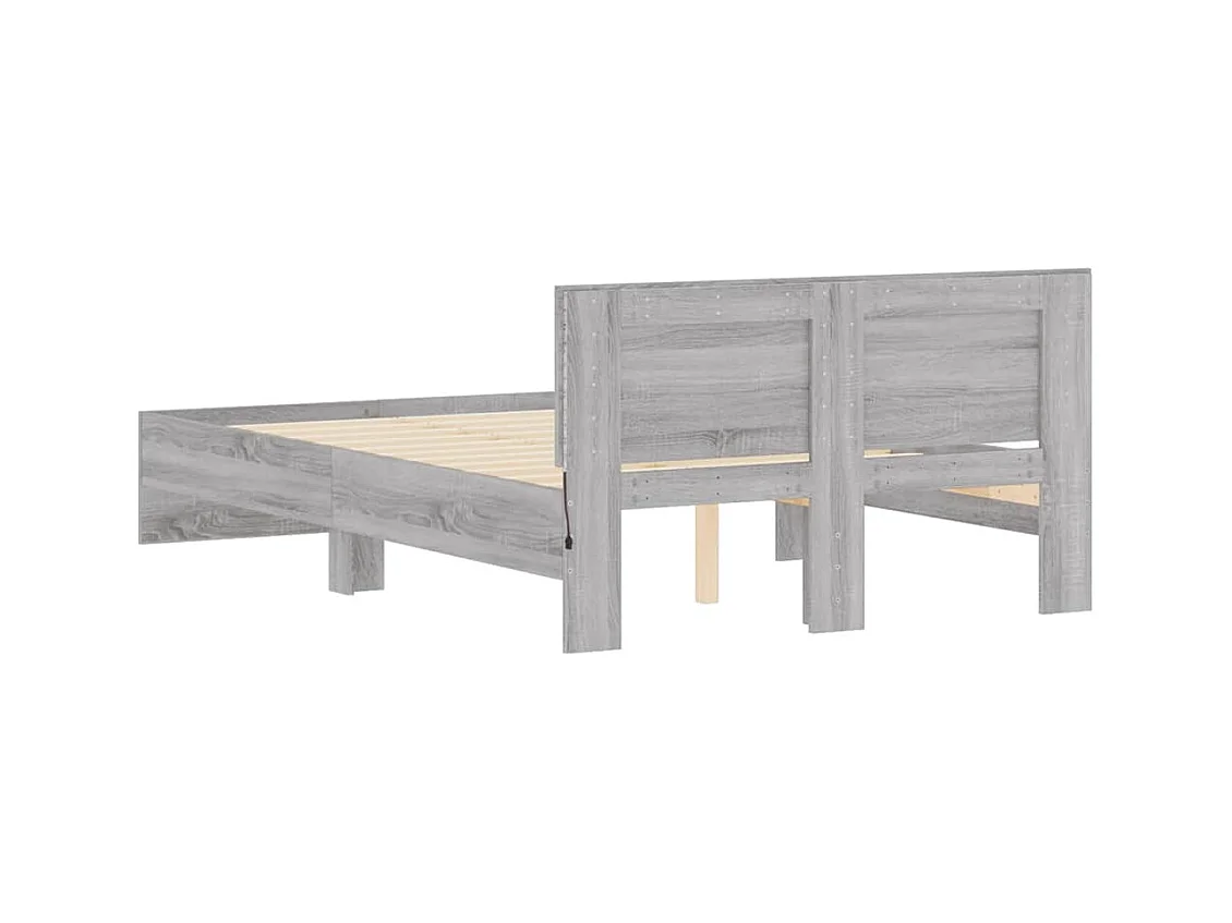 Cadre de lit avec tête de lit et LED sonoma gris 120x190 cm