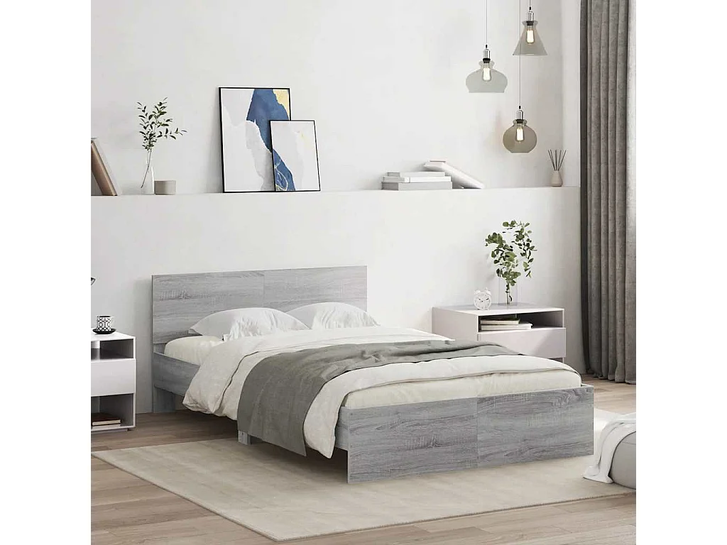 Bedframe met hoofdeinde en LED grijs sonoma eiken 120x190 cm