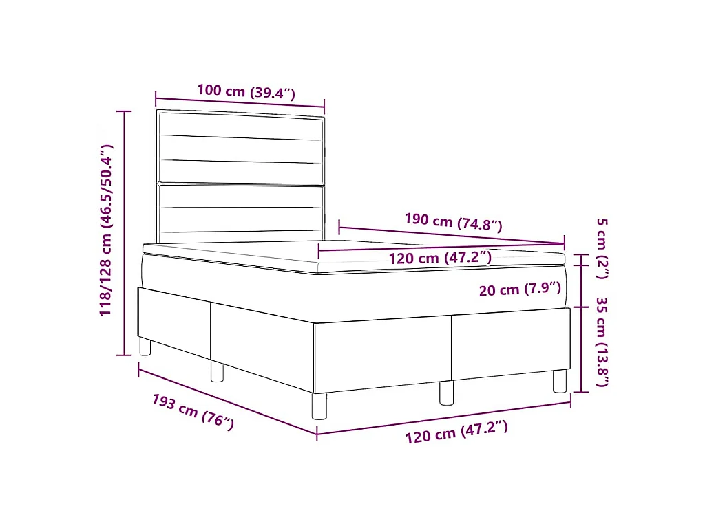 Boxspringbed met matras Donkerbruin 120 x 190 cm Stof