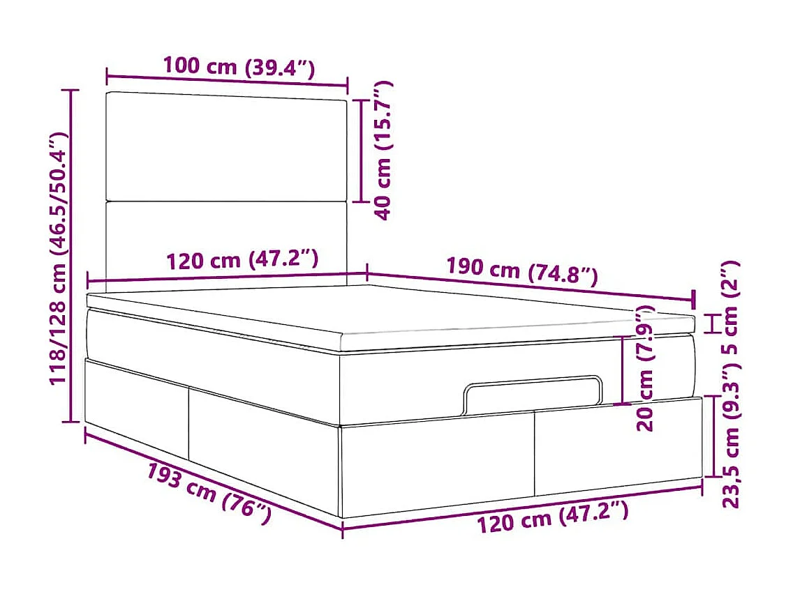 Ottoman bed met matrassen 120x190cm fluweel donkerblauw