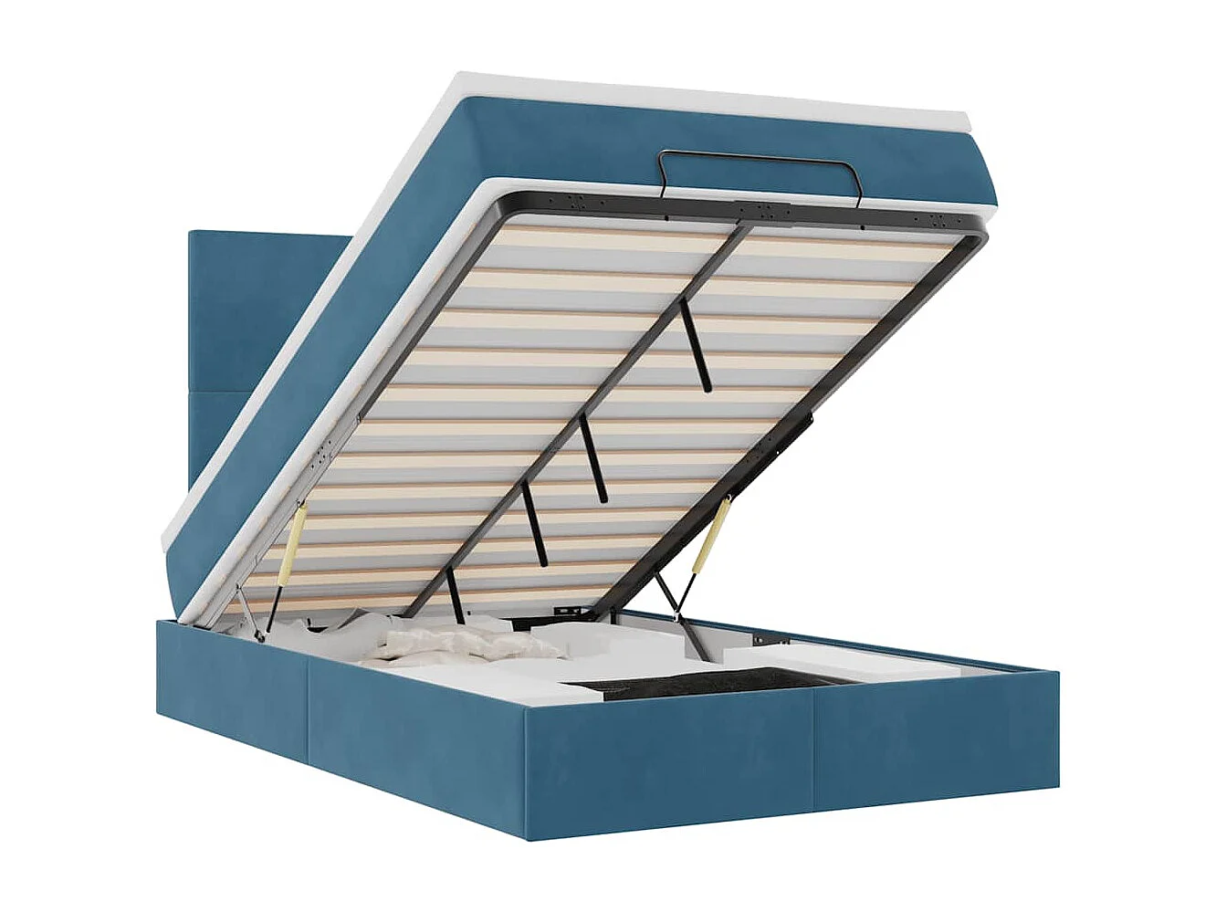 Estructura de cama otomana colchones terciopelo azul oscuro