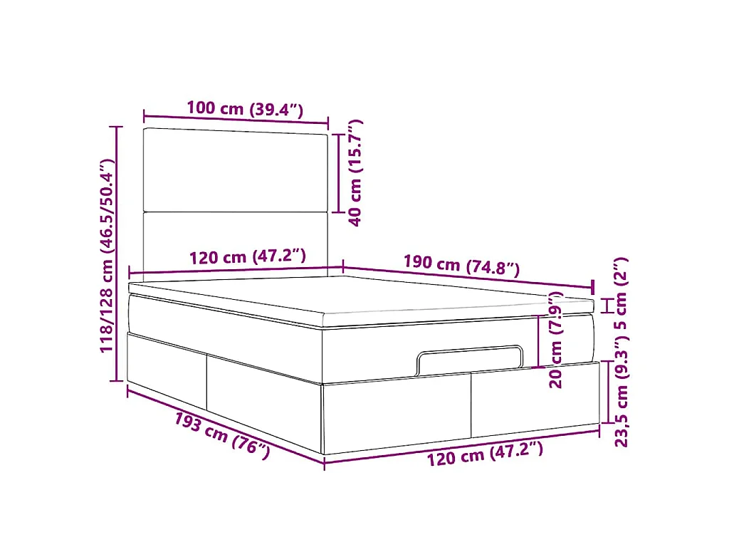 Ottoman bed met matrassen 120x190cm fluweel donkerblauw