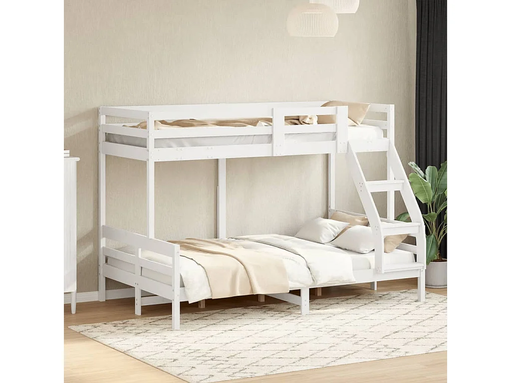 Lit superposé sans matelas 90x200/120x200 cm blanc bois massif
