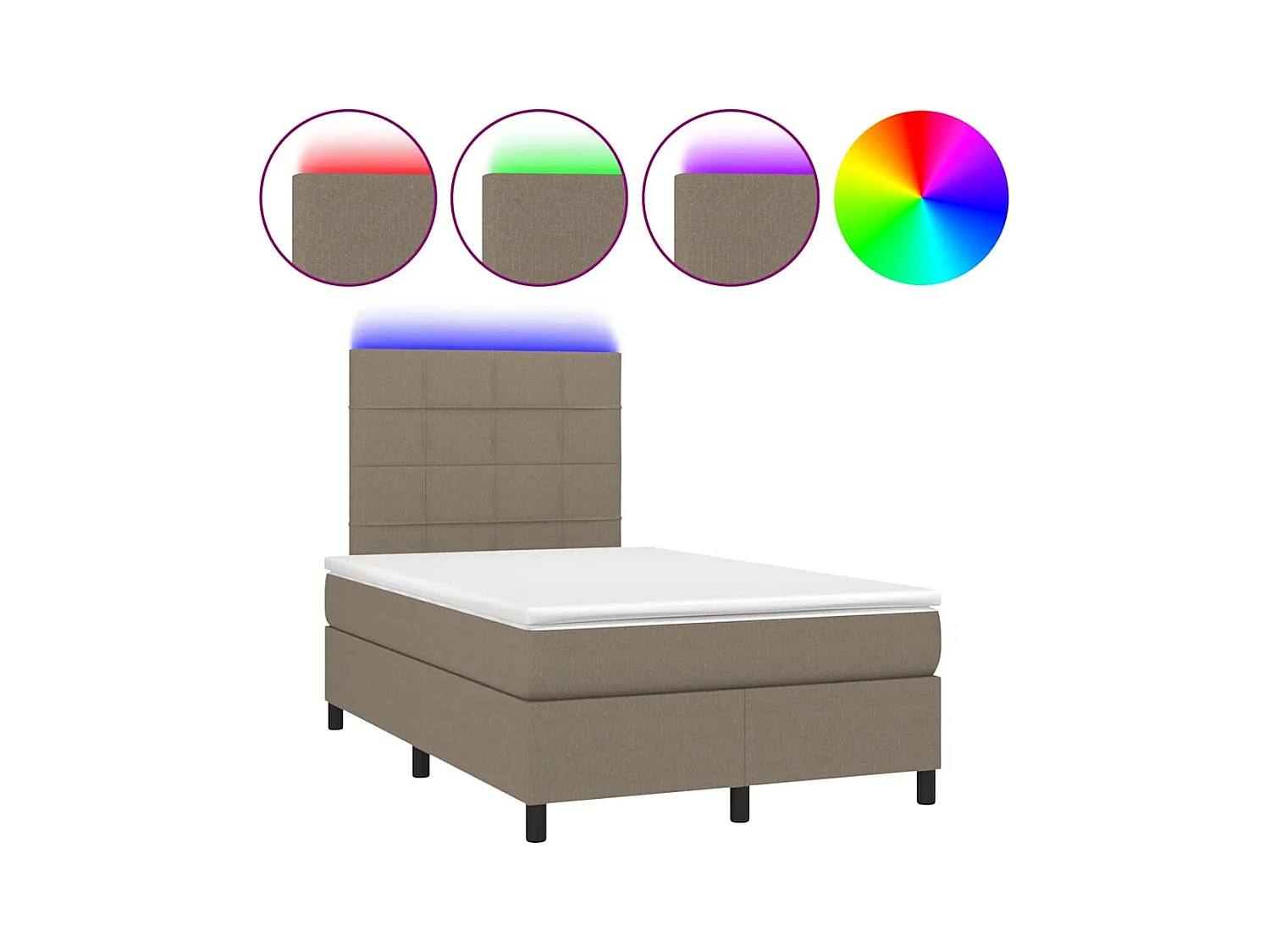 Sommier à lattes de lit matelas et LED taupe 120x190 cm tissu