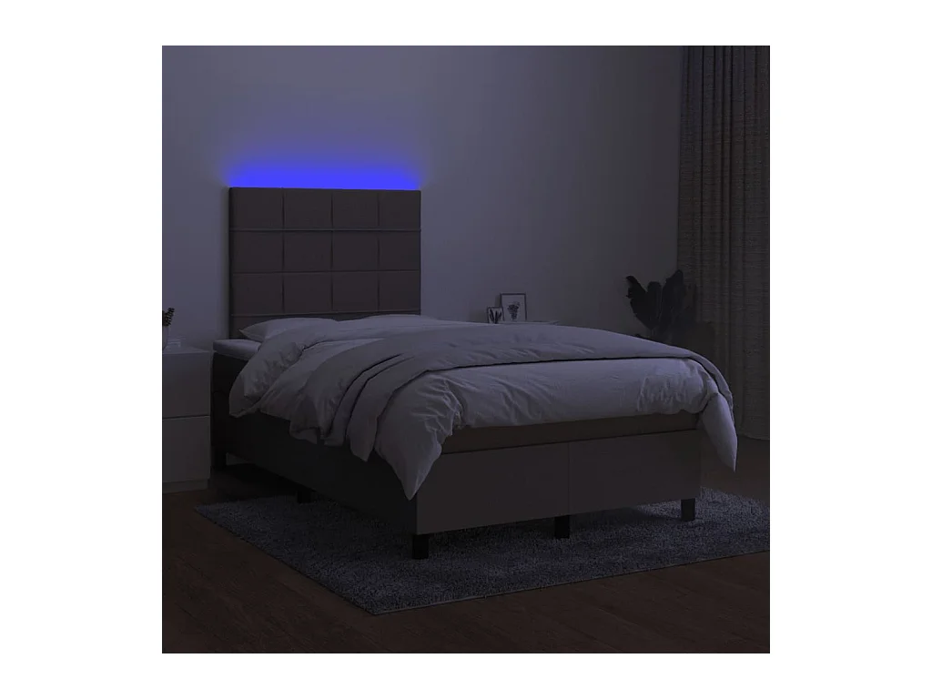 Sommier à lattes de lit matelas et LED taupe 120x190 cm tissu