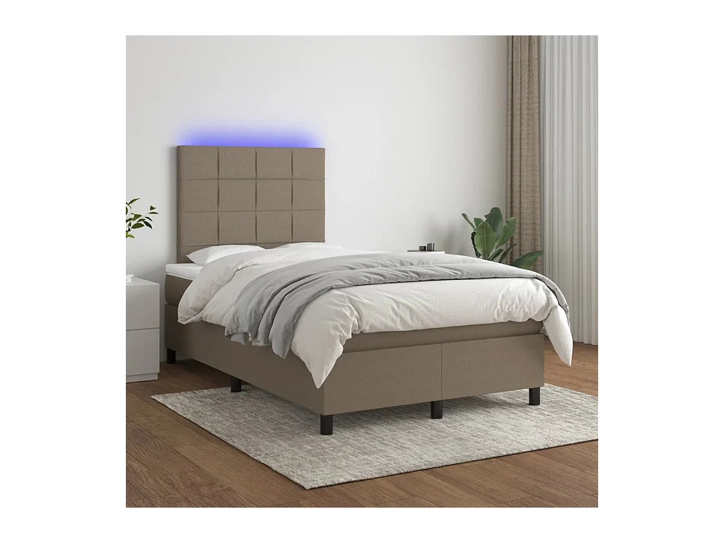 Sommier à lattes de lit matelas et LED taupe 120x190 cm tissu