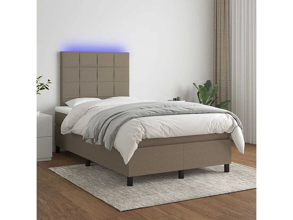 Sommier à lattes de lit matelas et LED taupe 120x190 cm tissu