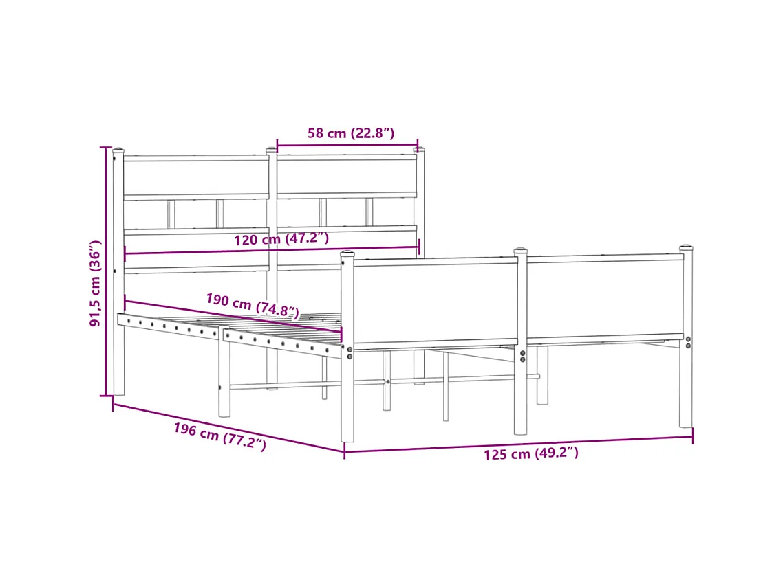 Cadre de lit sans matelas chêne fumé 120x190 cm bois ingénierie