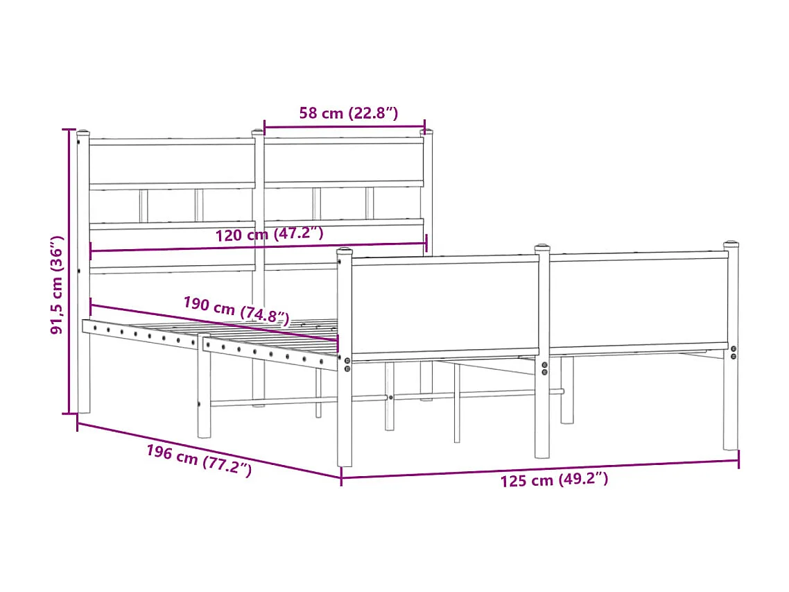 Estructura de cama sin colchón madera roble ahumado 120x190 cm