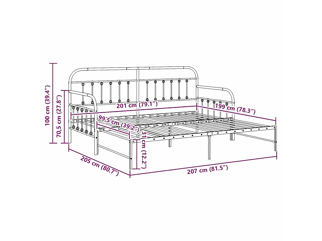Bedframe voor een daybed Zwart 100 x 200 cm Gepoedercoat staal