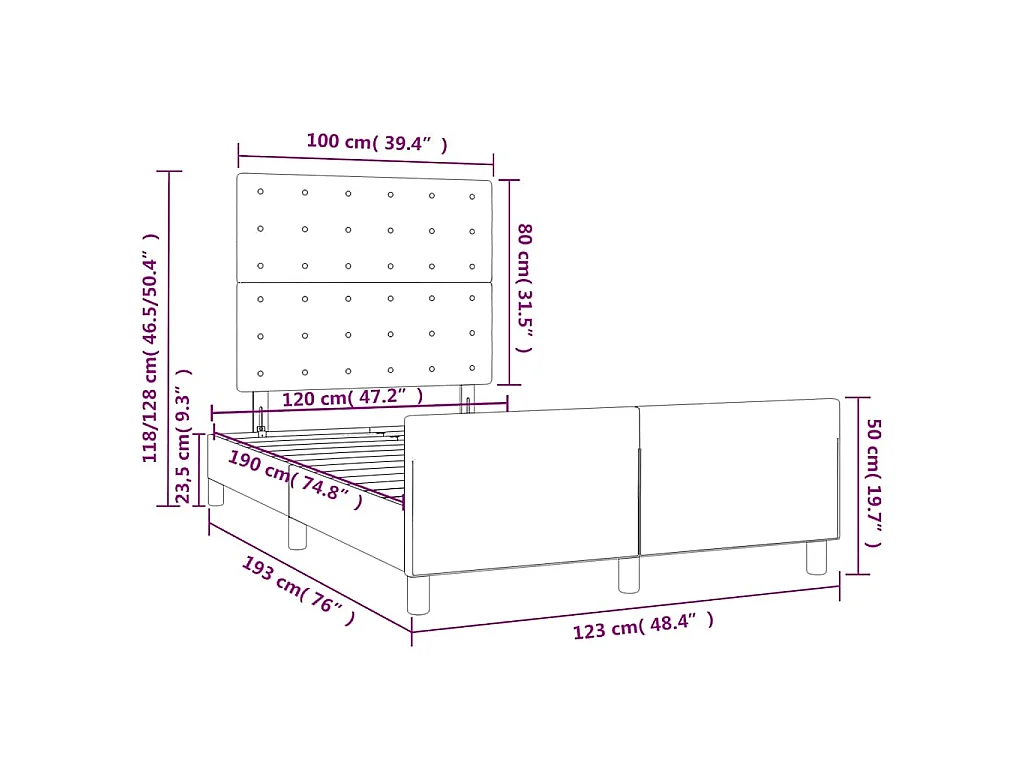 Cadre de lit sans matelas crème 120x190 cm tissu