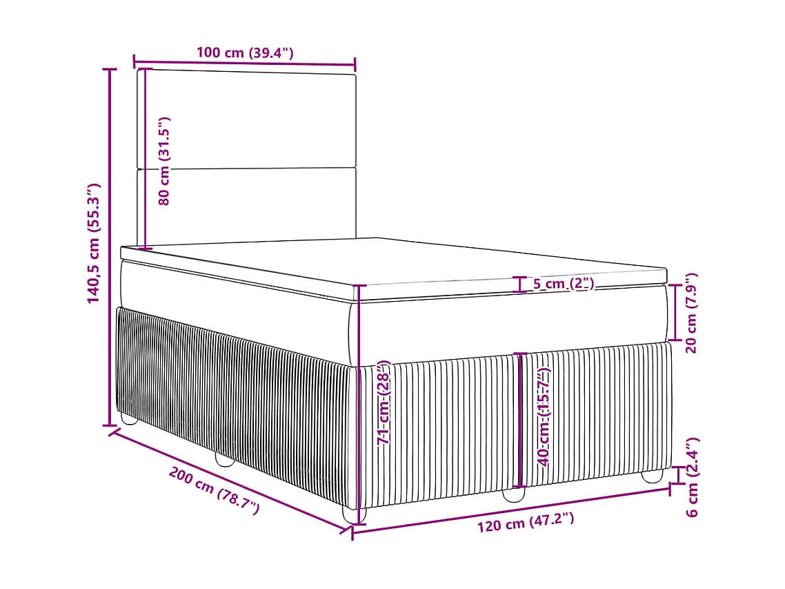 Cama boxspring com colchão 120x200 cm veludo azul-escuro