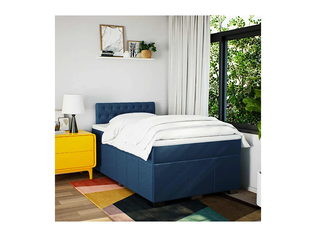 Sommier à lattes de lit avec matelas Bleu 120x200 cm Tissu