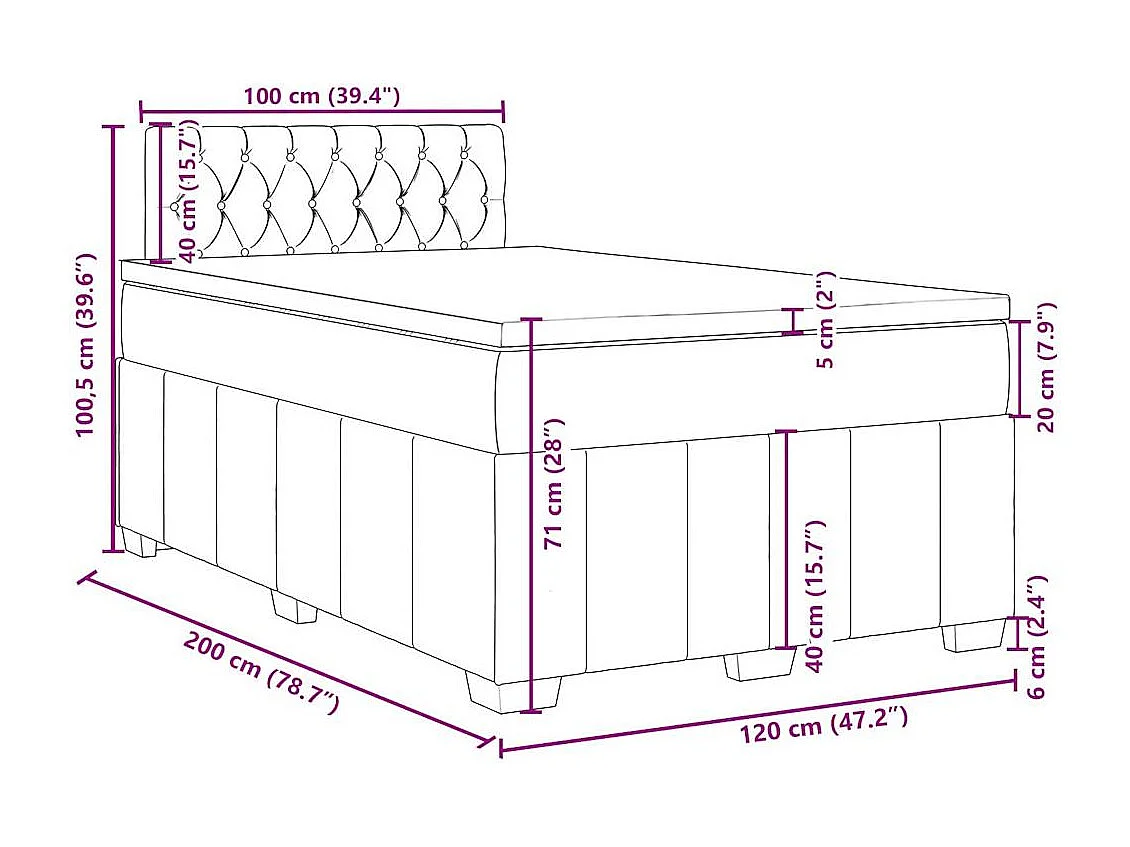 Cama com molas/colchão 120x200 cm tecido azul
