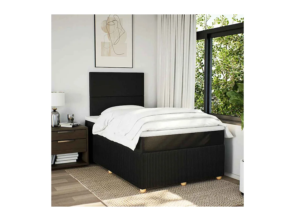 Sommier à lattes de lit avec matelas noir 120x190 cm tissu
