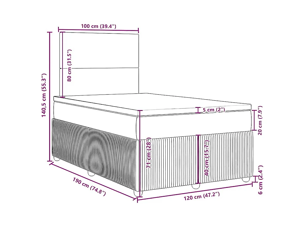 Sommier à lattes de lit avec matelas noir 120x190 cm tissu