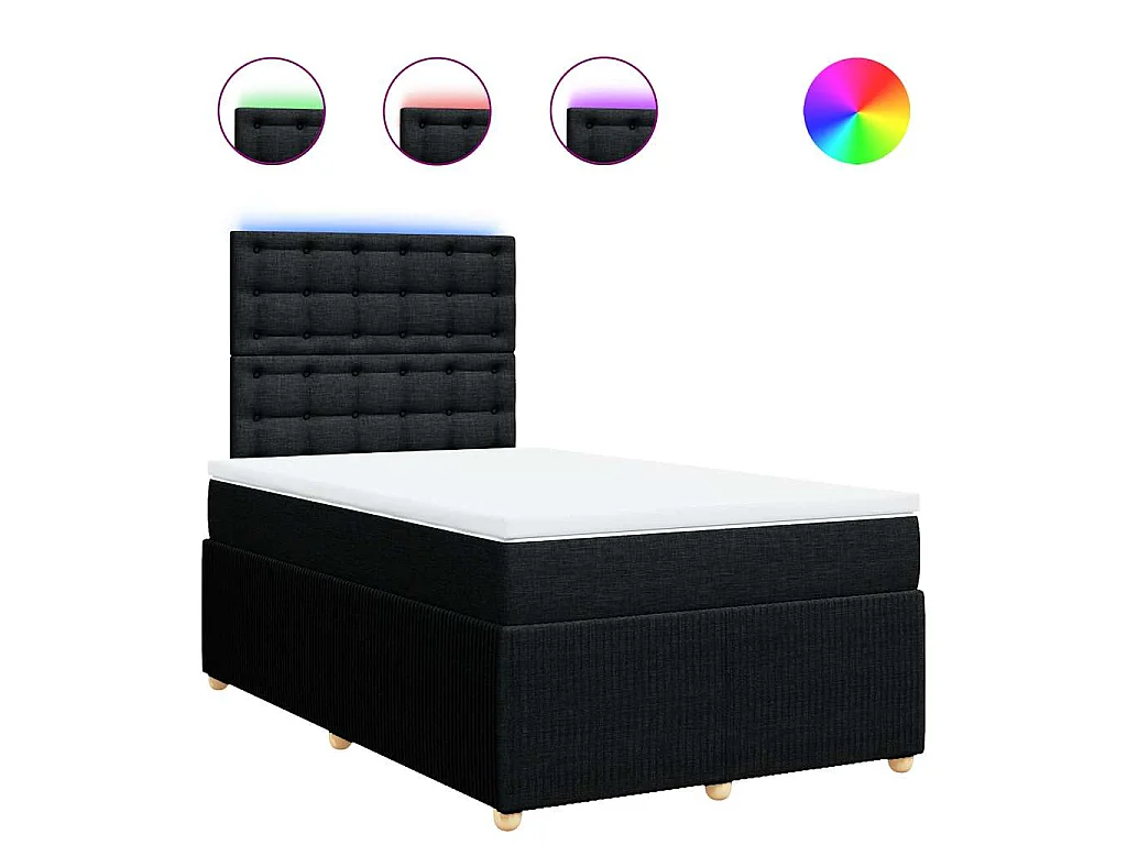 Cama box spring con colchón tela negro 120x190 cm