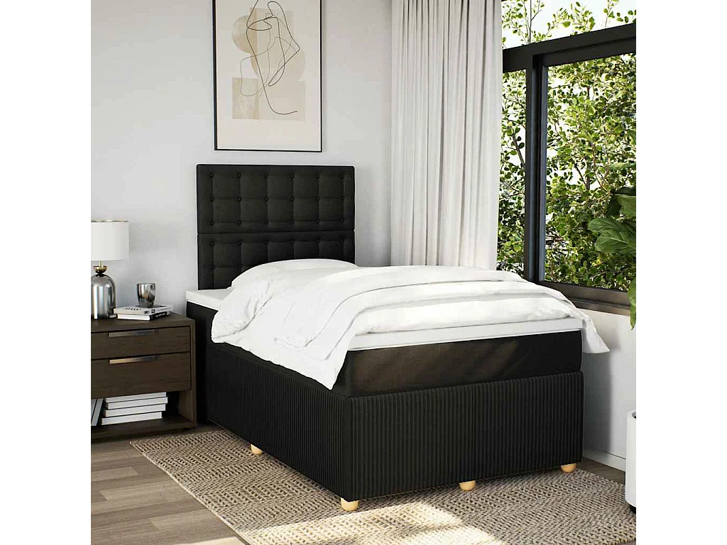 Cama box spring con colchón tela negro 120x190 cm