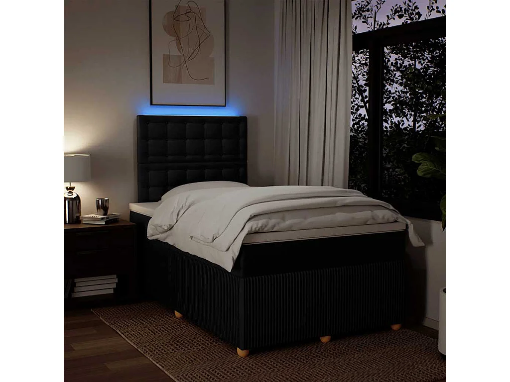 Cama box spring con colchón tela negro 120x190 cm