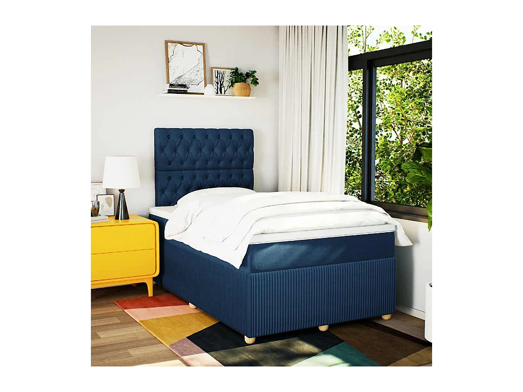 Sommier à lattes de lit avec matelas Bleu 120x200 cm Tissu