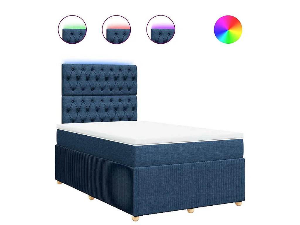 Cama box spring con colchón tela azul 120x200 cm