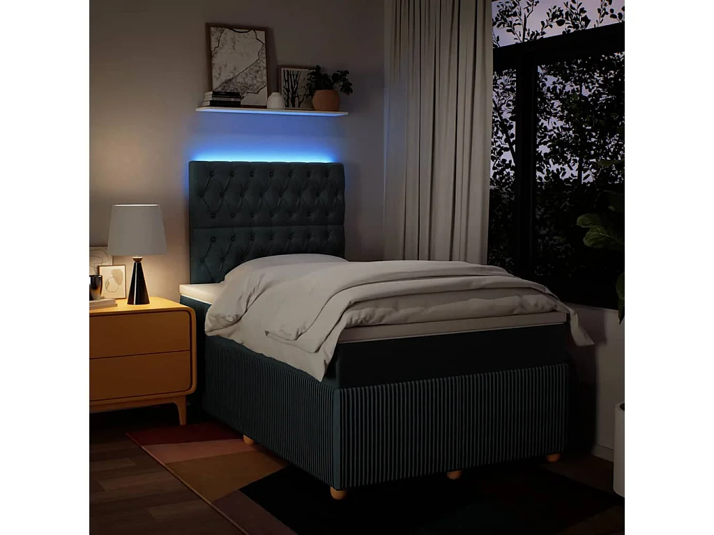 Cama box spring con colchón tela azul 120x200 cm