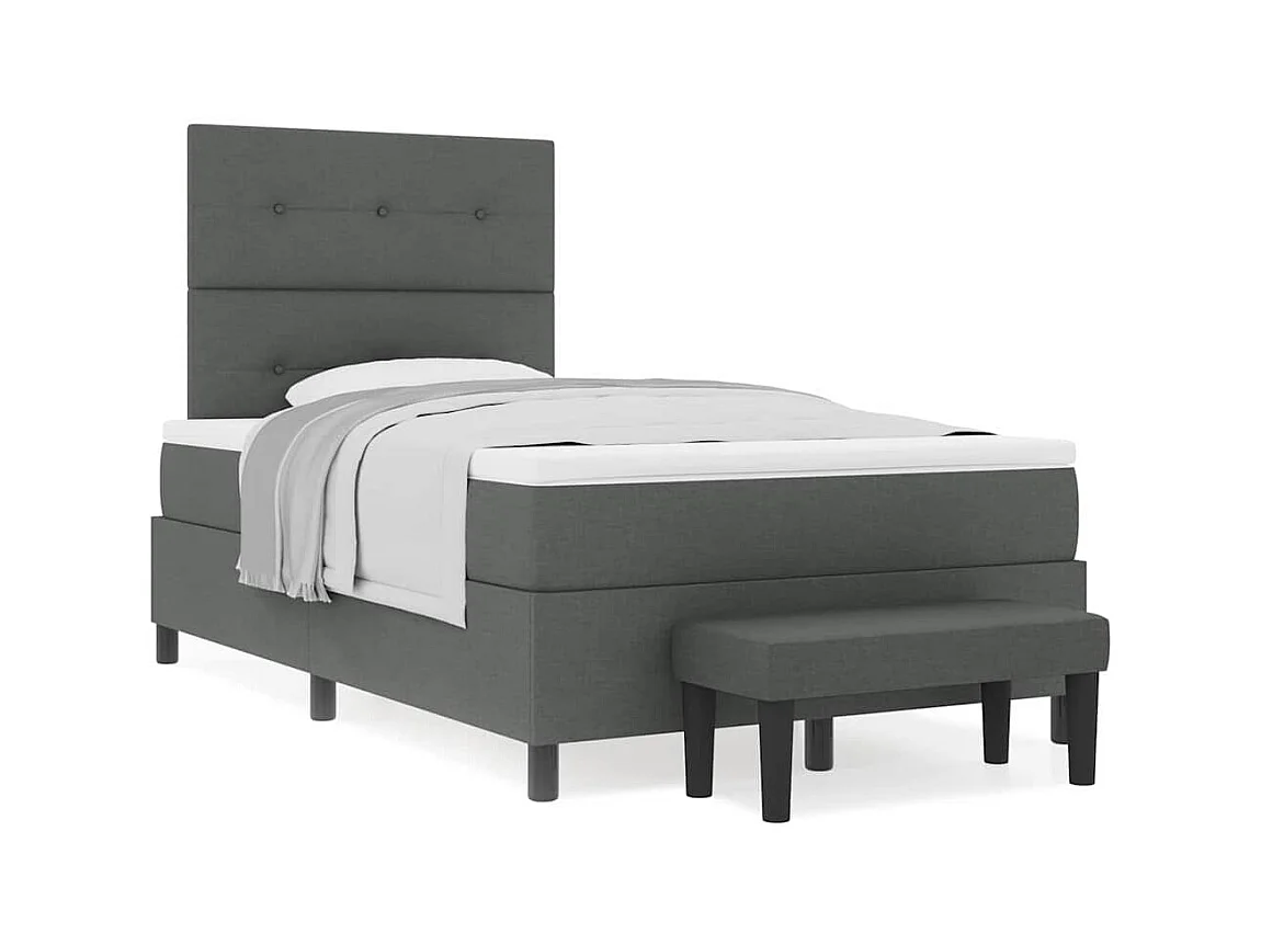 Lit à ressorts avec matelas Gris foncé 120 x 190 cm tissu