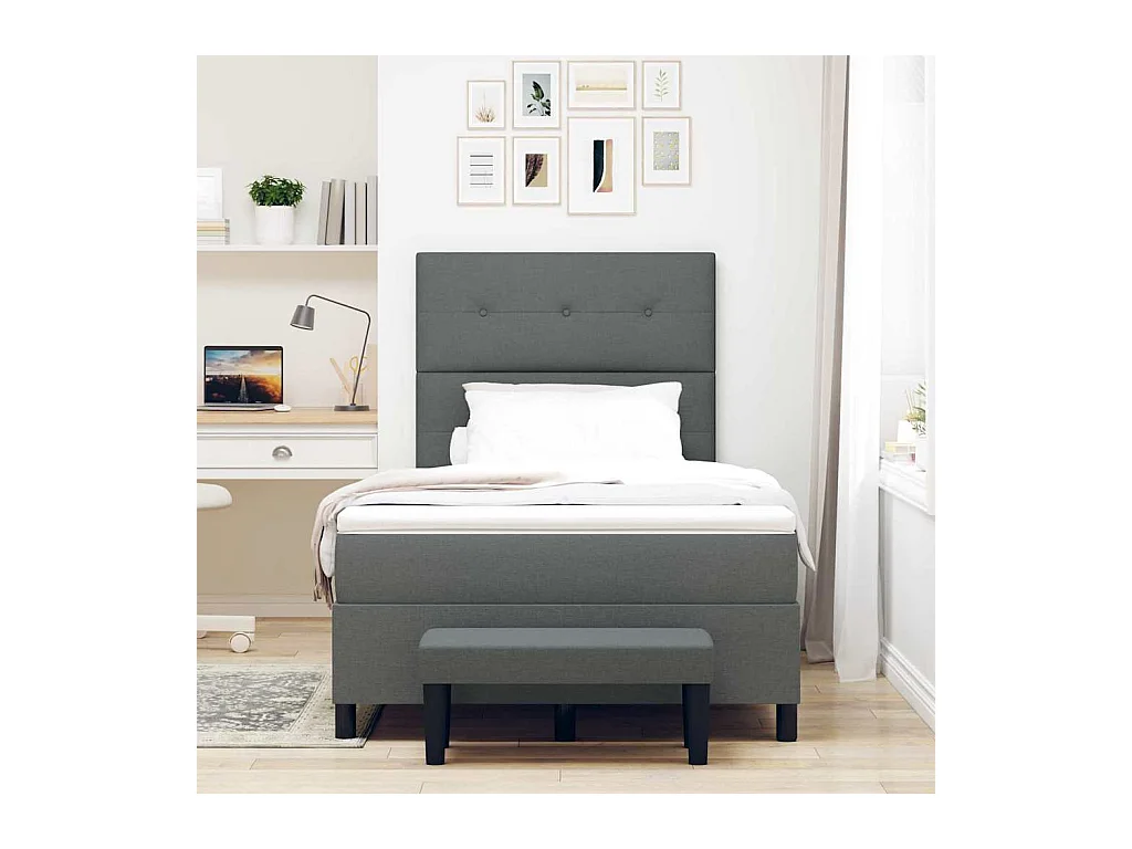 Lit à ressorts avec matelas Gris foncé 120 x 190 cm tissu