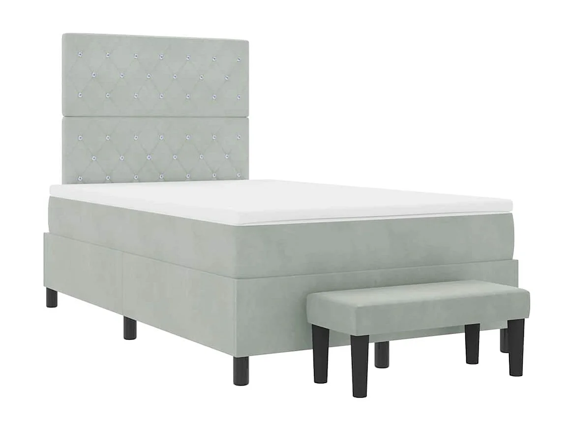 Lit à ressorts avec matelas Gris clair 120 x 190 cm Velours