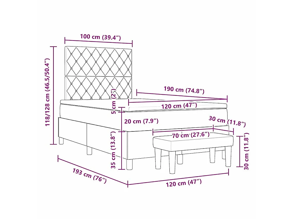 Boxspring bed met hoofdeinde Lichtgrijs 190 x 120 cm Fluweel