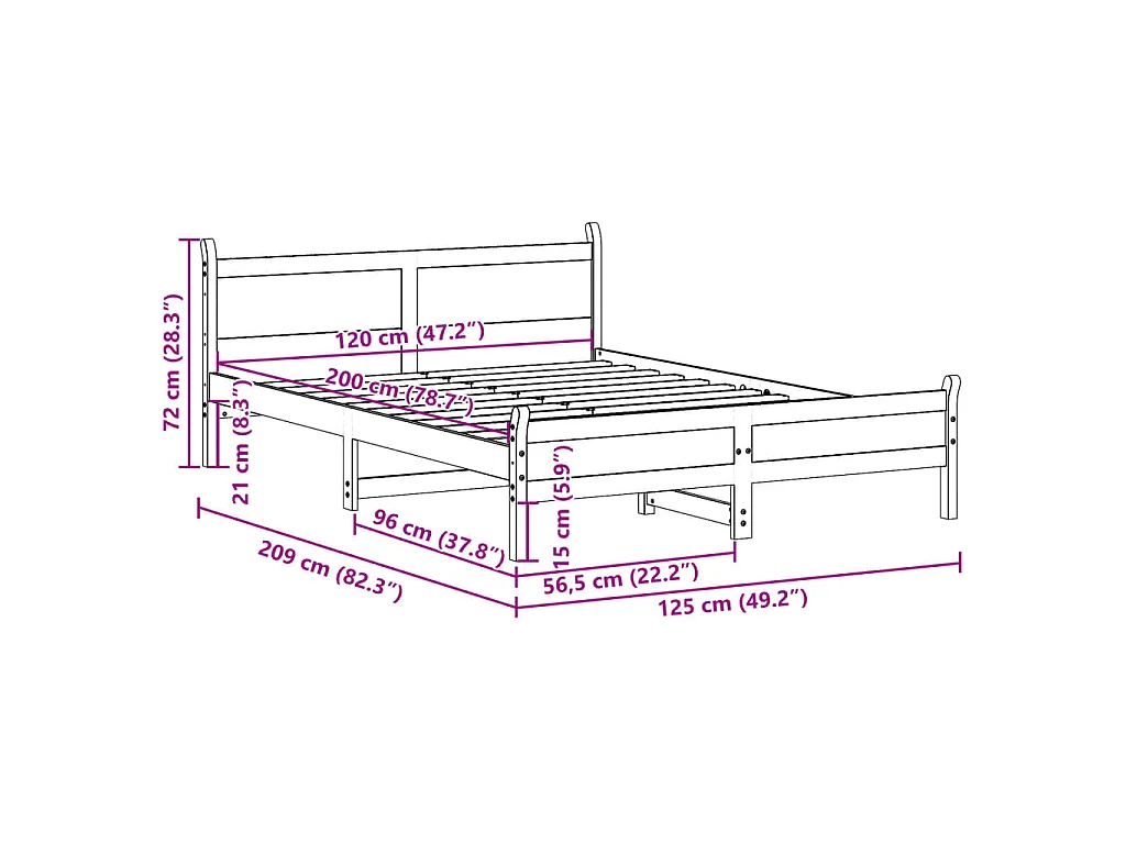 Letto senza Materasso Marrone Cera 120x200 cm in Legno di Pino