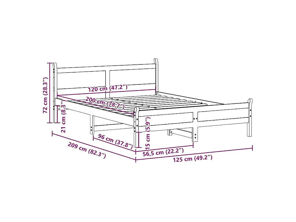 Letto senza Materasso Marrone Cera 120x200 cm in Legno di Pino