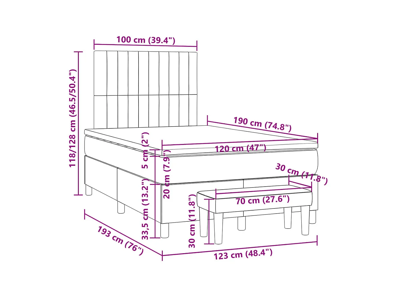 Boxspringbett mit Matratze Taupe 120x190 cm Stoff