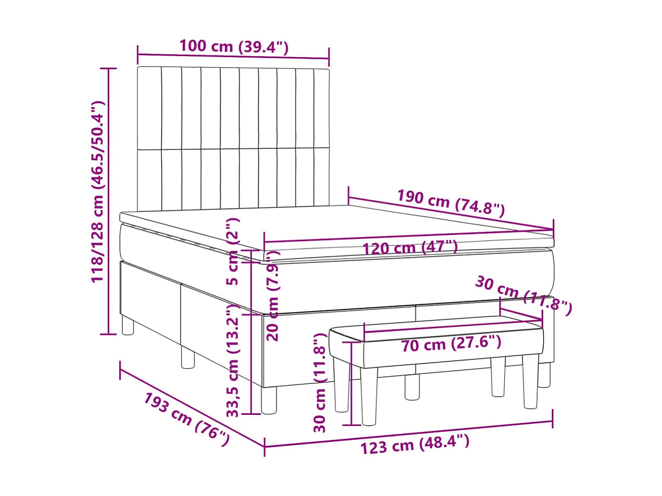 Sommier à lattes de lit avec matelas taupe 120x190 cm tissu