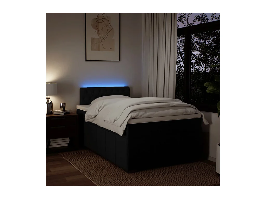 Sommier à lattes de lit avec matelas noir 120x190 cm tissu