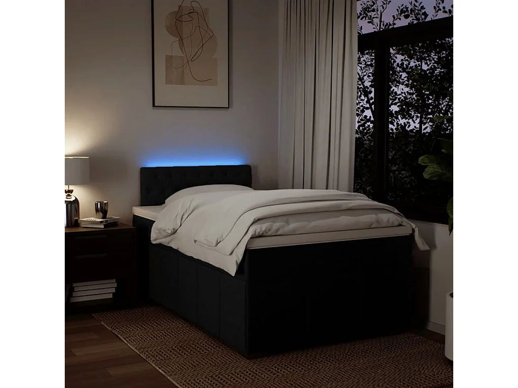 Cama box spring con colchón tela negro 120x190 cm