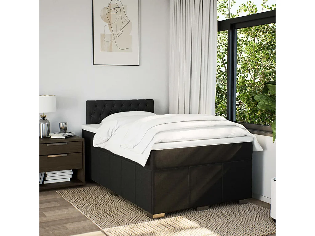 Cama box spring con colchón tela negro 120x190 cm